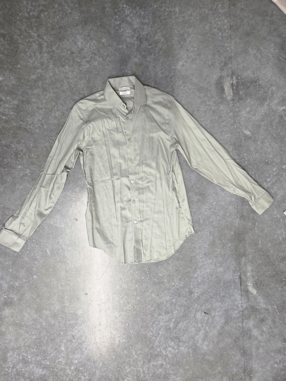 Calvin Klein Men's Sage Green Patterned Dress Shirt Size M